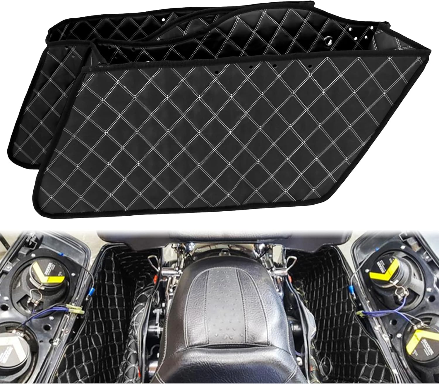 HDBUBALUS Stretched Saddlebag Liners Inserts Compatible with Harley Extended Bag Touring Electra Street Glide Road King 1993-2013 (White Thread)