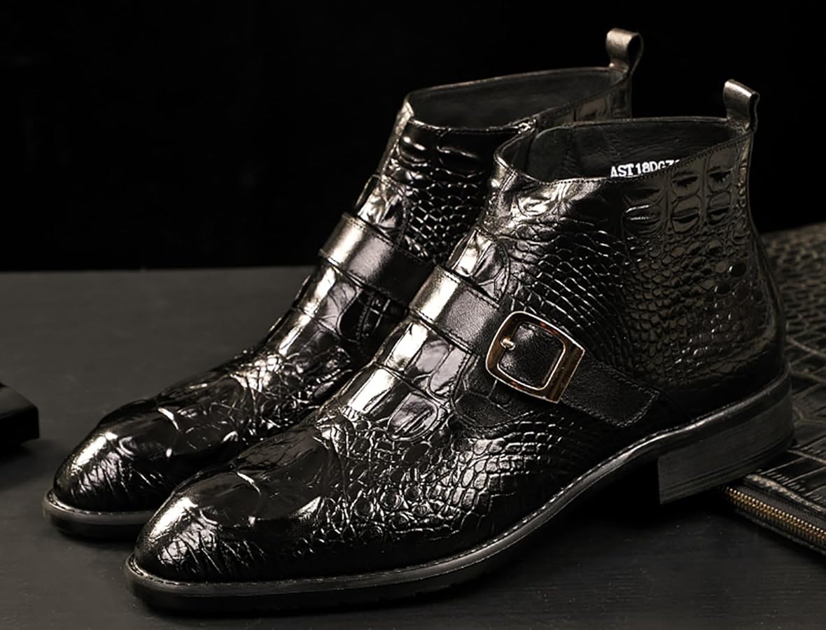 Amazon.com | Santimon Mens zipper Dress Leather Crocodile Print