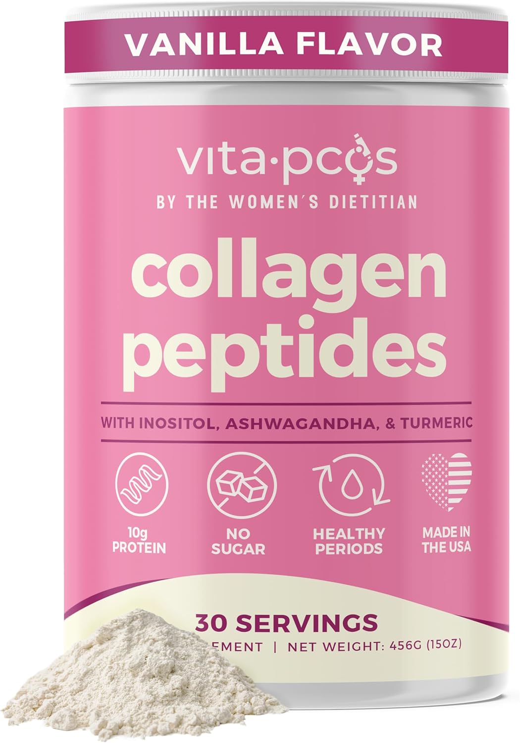 Collagen Peptides Protein Powder for Women – PCOS Supplement Formulated with Inositol, Ashwagandha & Turmeric, Supports Thicker Healthy Hair, Skin, Nail, Muscle & Weight Goals, Vanilla by VITA-PCOS