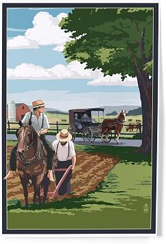 Lantern Press 8x12 Art Print, Amish Farmers and Buggy
