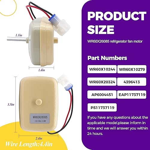 Miniatura 3 de WR60X26085 Motor del ventilador del evaporador del refrigerador apto para refrigerador eléctrico general WR60X20324 WR60X10244 WR60X10279 4396413