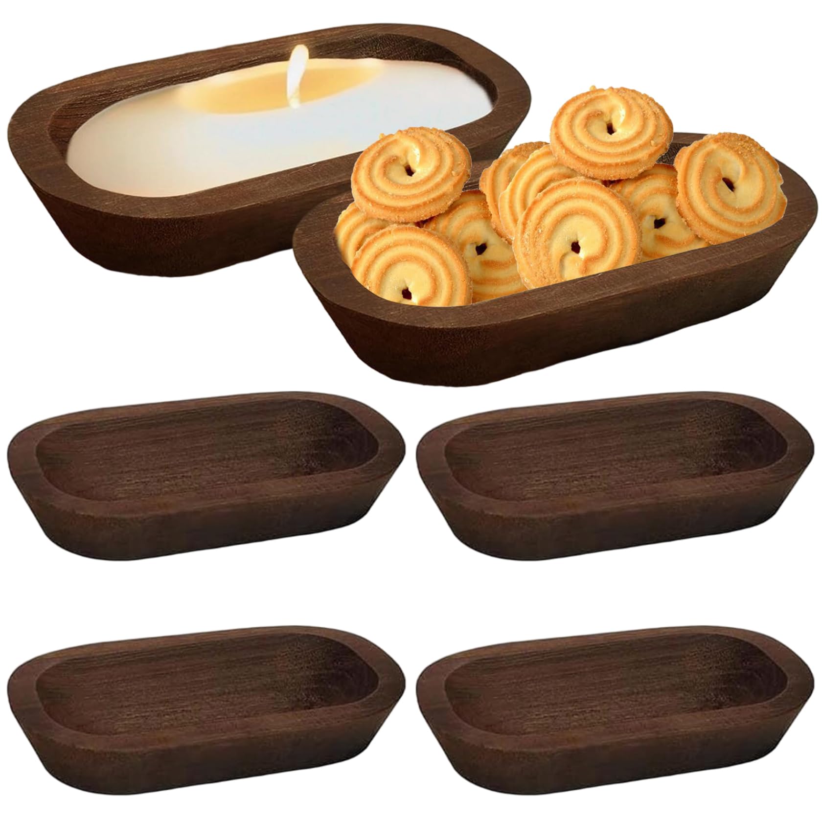 Hbbgdiy Coffee Wooden Dough Bowls For Candle Making 4 Pack 9.8X5.9x2 Inch Rustic Wooden Bowls For Bread Serving Home Decor Centerpieces Diy Candle Crafting Decorative Farmhouse Bowl Set