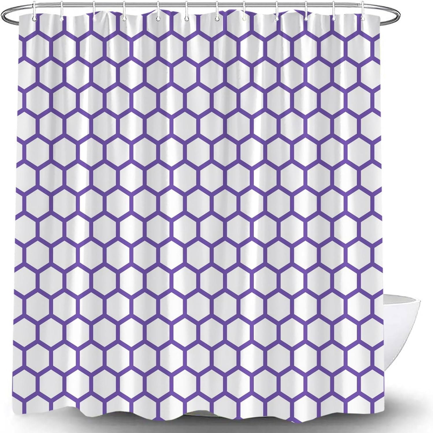 Purple and White Hexagon Shower Curtain Honeycomb Geometric Abstract Modern Art Minimalist Bath Curtain with Hooks