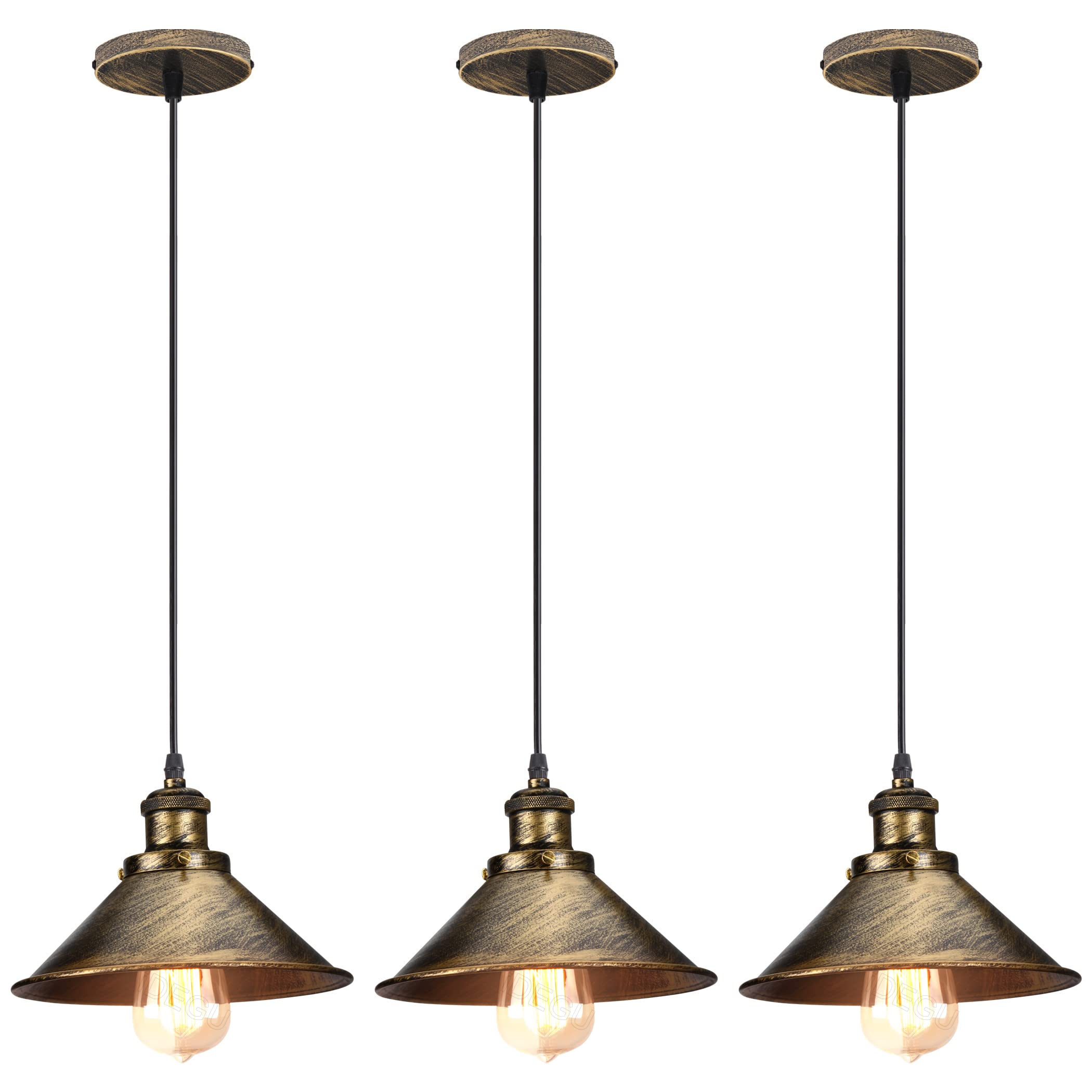 iDEGU Lot de 3 Suspension Luminaire Industriel Design Edison Luminaire Plafonnier E27 Lustre Suspension Rétro pour Salle à Manger Cuisine Salon, Ø 22cm (Bronze 3 Pack)