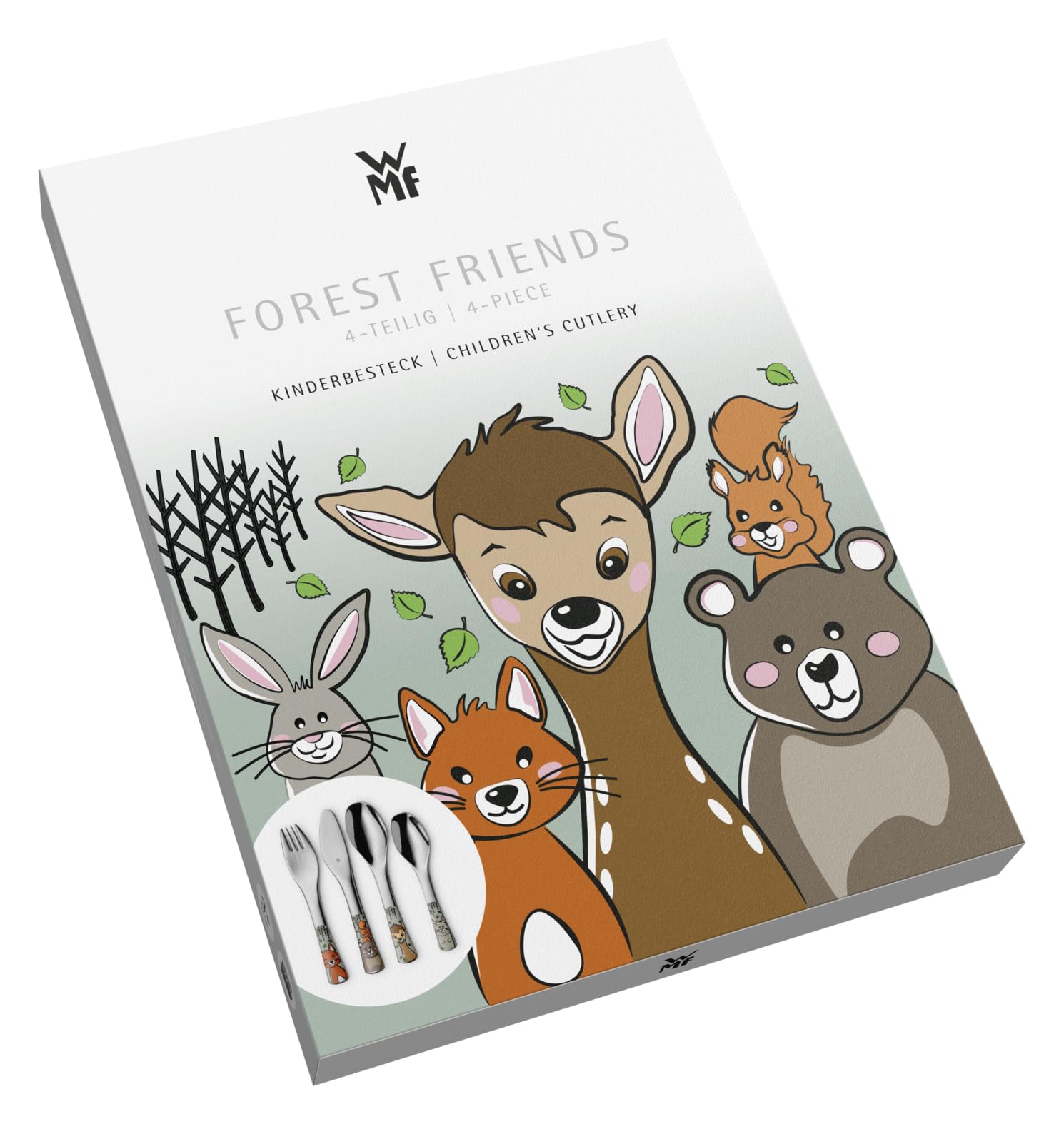 WMF Animales del Bosque - Cubertería para Niños 4 Piezas, Tenedor, Cuchillo de Mesa, Cuchara y Cuchara Pequeña, Acero Inoxidable Cromargan WMF Kids Infantil