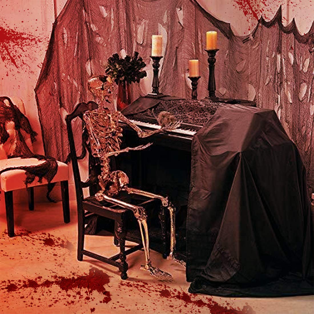 Rideau Décoration Halloween Blanc Effrayant 215x500 Cm - Tissu Gaze Polyester Pour Maison Hantée