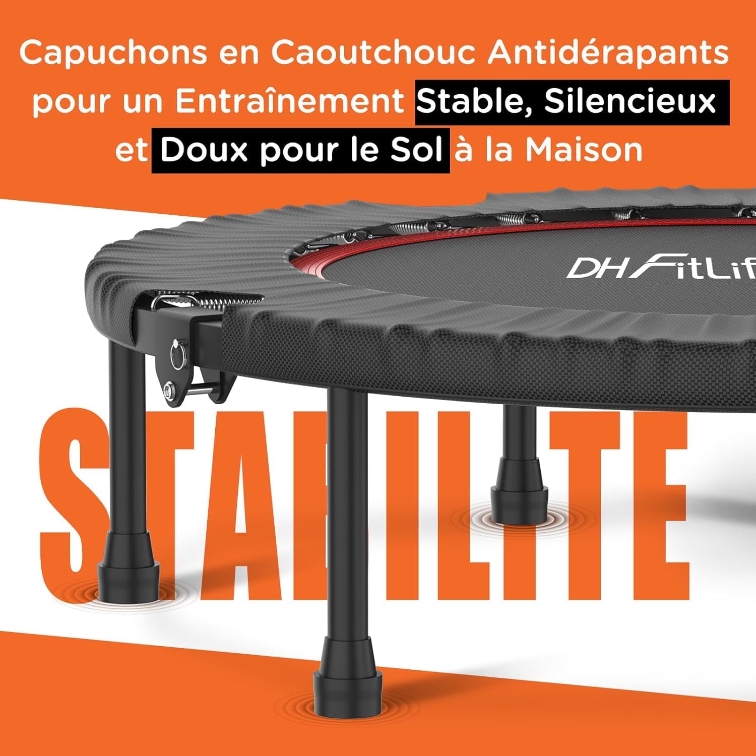 DH FitLife Trampoline de Fitness Intérieur Pliant sans Installation | Ø102 cm 40 Pouces | Capacité 150 kg | 4 Niveaux de poignée réglables | Structure Stable