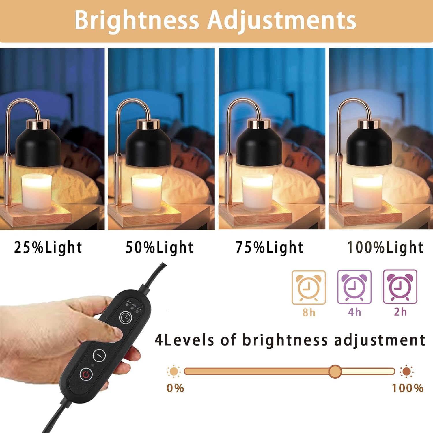 New Adjustable Height Candle Warmer Lamp with 2 Bulbs, Dimmable and Timed, No Flame Scented Electric Candle Lamp Warmer, Gifts for Girlfriends or Mothers, for Bedroom Home Decoration