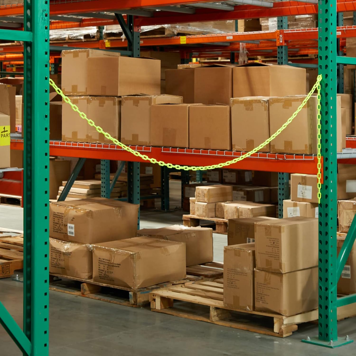 Stockroom Plus Glow in The Dark Plastic Chain - 100 Ft Roll, 1.5-Inch Links, Neon Yellow - Weather-Resistant Neon Barrier Chain for Crowd Control & Parking Barrier