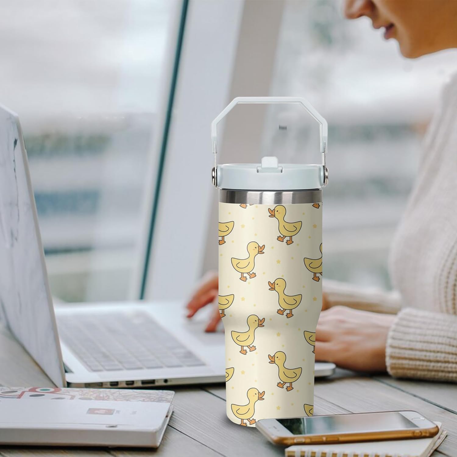 Duck Tumbler with Handle and Flip Straw for Women Men, 30oz Cute Stainless Steel Insulated Cup, Water Bottle Travel Coffee Mug, Gifts for Animal Lovers - Image 5