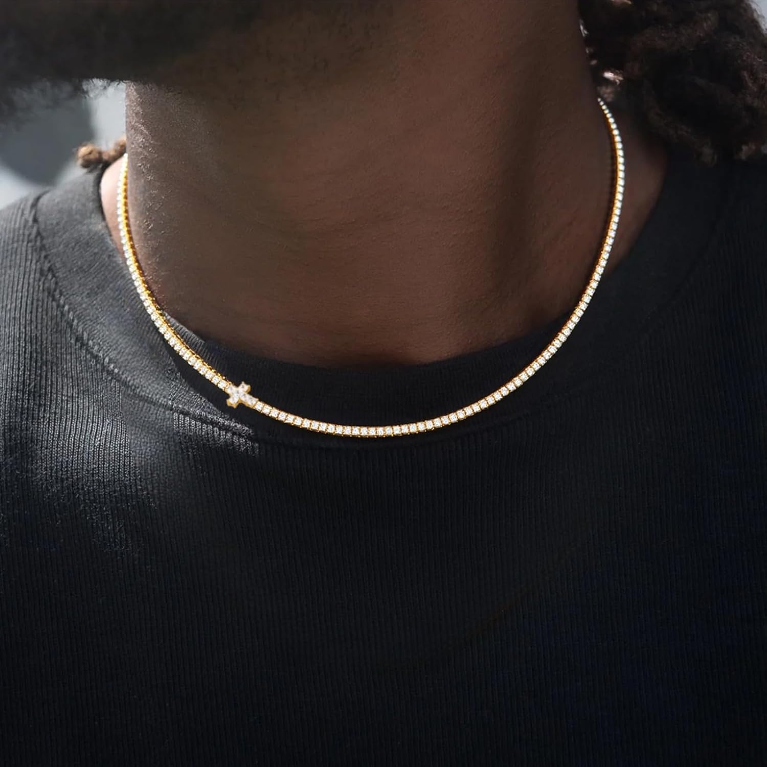 BREN Tennis Necklaces for Women - Gold Plated Cross Necklace Tennis Chain - 3.0mm AAAAA Cubic Zirconia Tennis Necklace for Women Men 16-20inch - Image 6