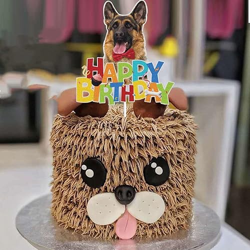 Miniatura 5 de KEWEYA Decoración para pastel de feliz cumpleaños para perro, decoración de pastel con temática de mascota, pastor alemán, suministros de decoración