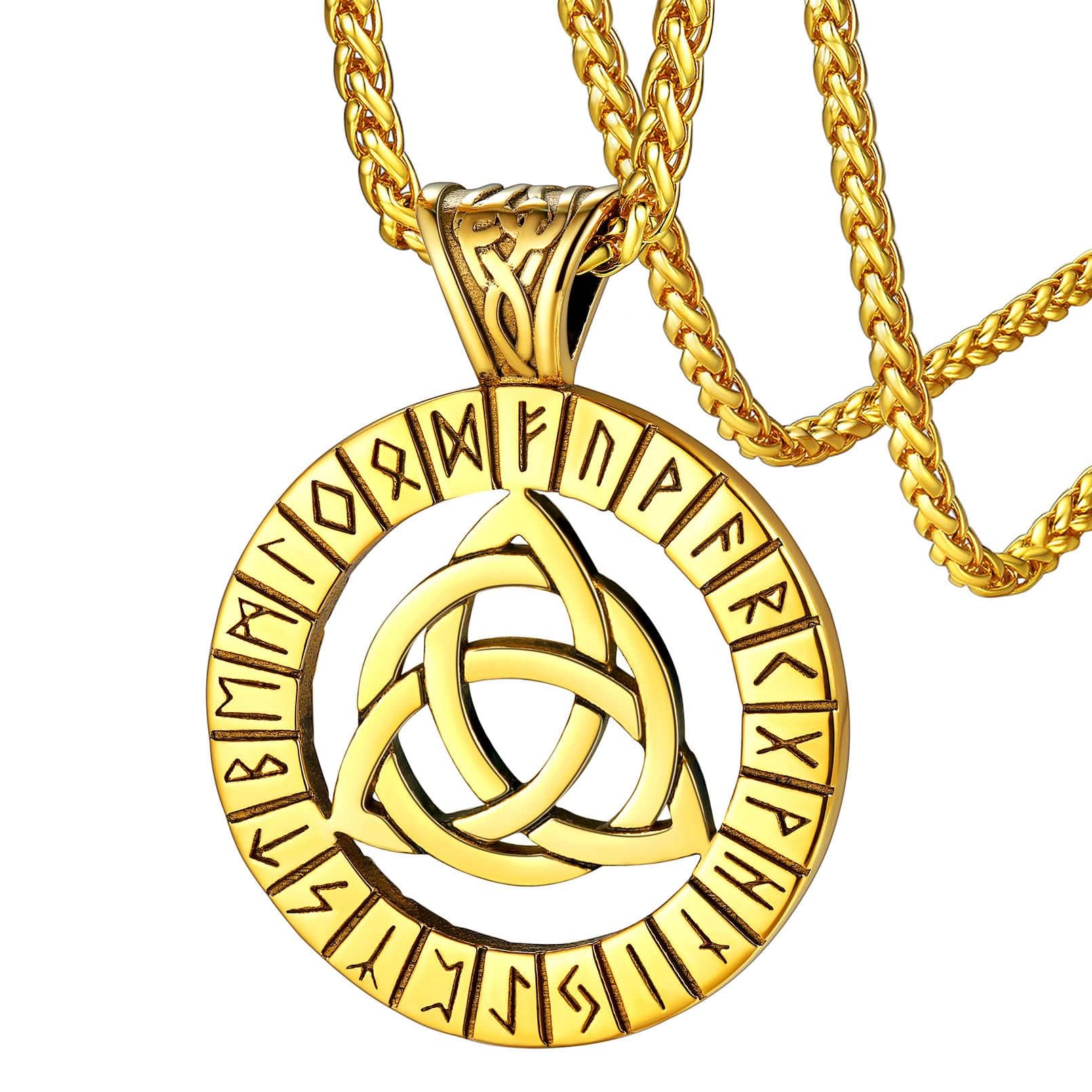 FaithHeart Viking Medal Necklace for Men Sturdy Stainless Steel Pendant Necklaces Retro Norse Mythology Jewelry with Gift Box