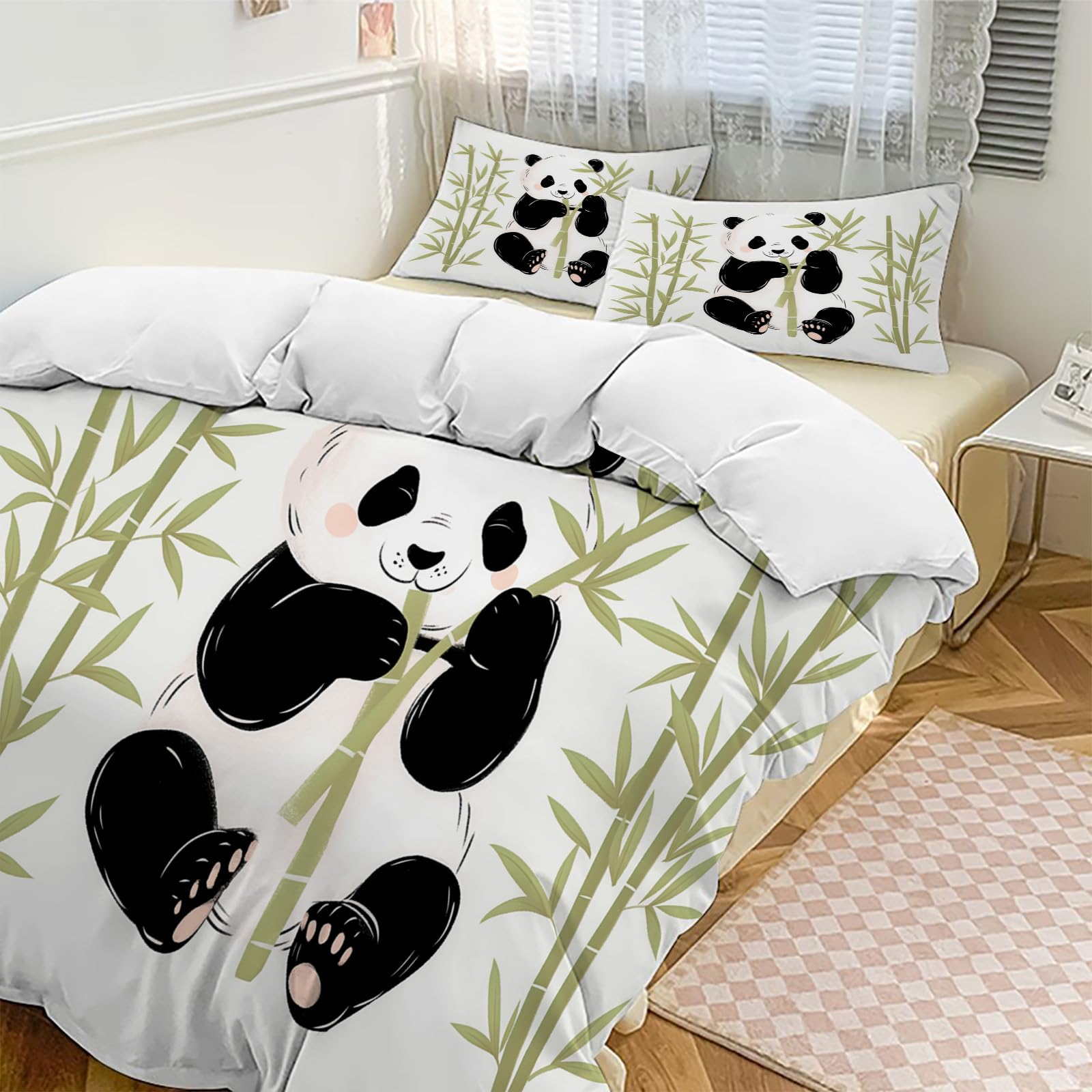 Parure de lit panda avec housse de couette imprimée 3D en textile de bambou durable