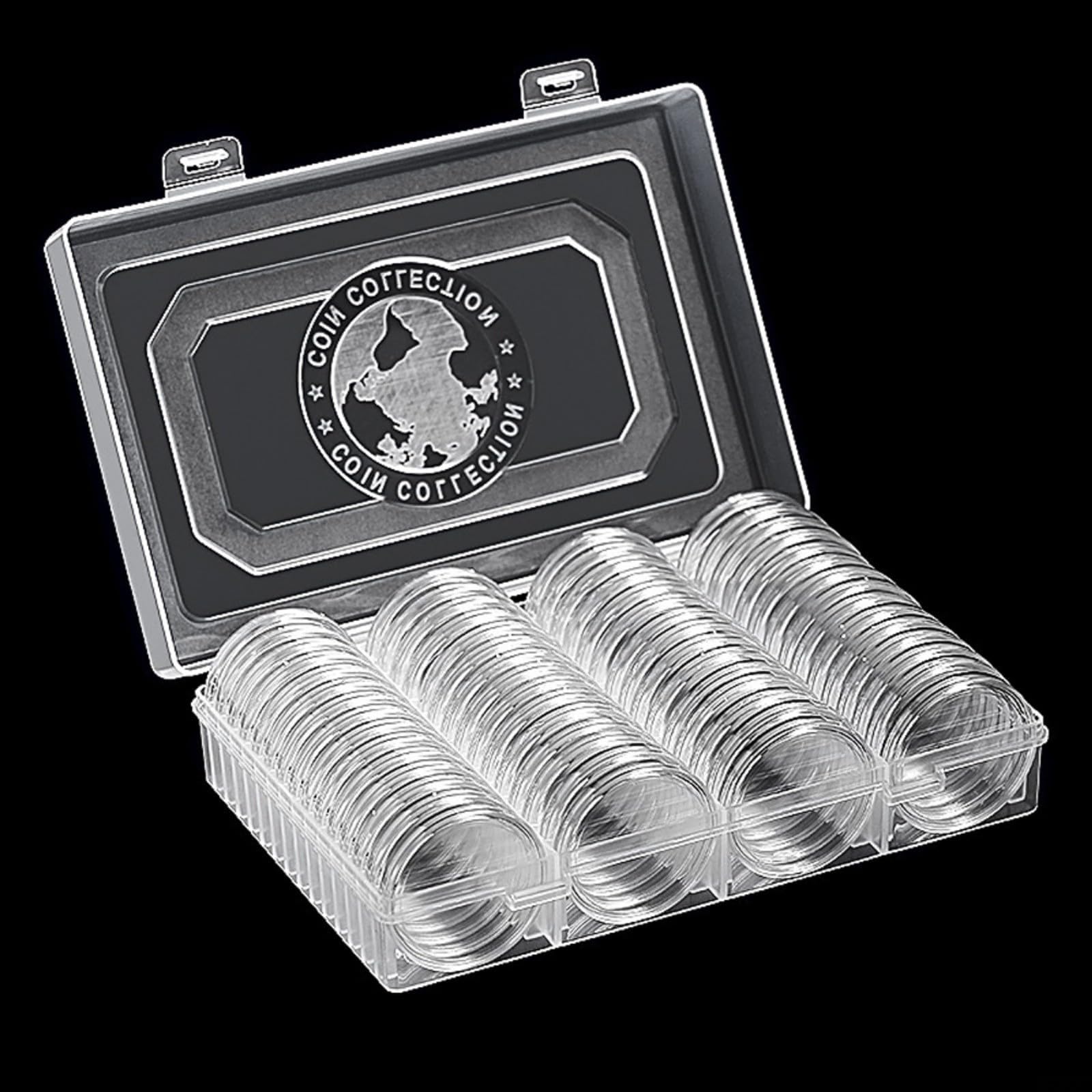 BEYOEE 60PCS Coin Storage Box 41mm Diameter Transparent Capsules with Adjustable Foam Washer Professional Collection Holder Double Buckle for PROTECTION PS+PP Material 19-41mm Coins