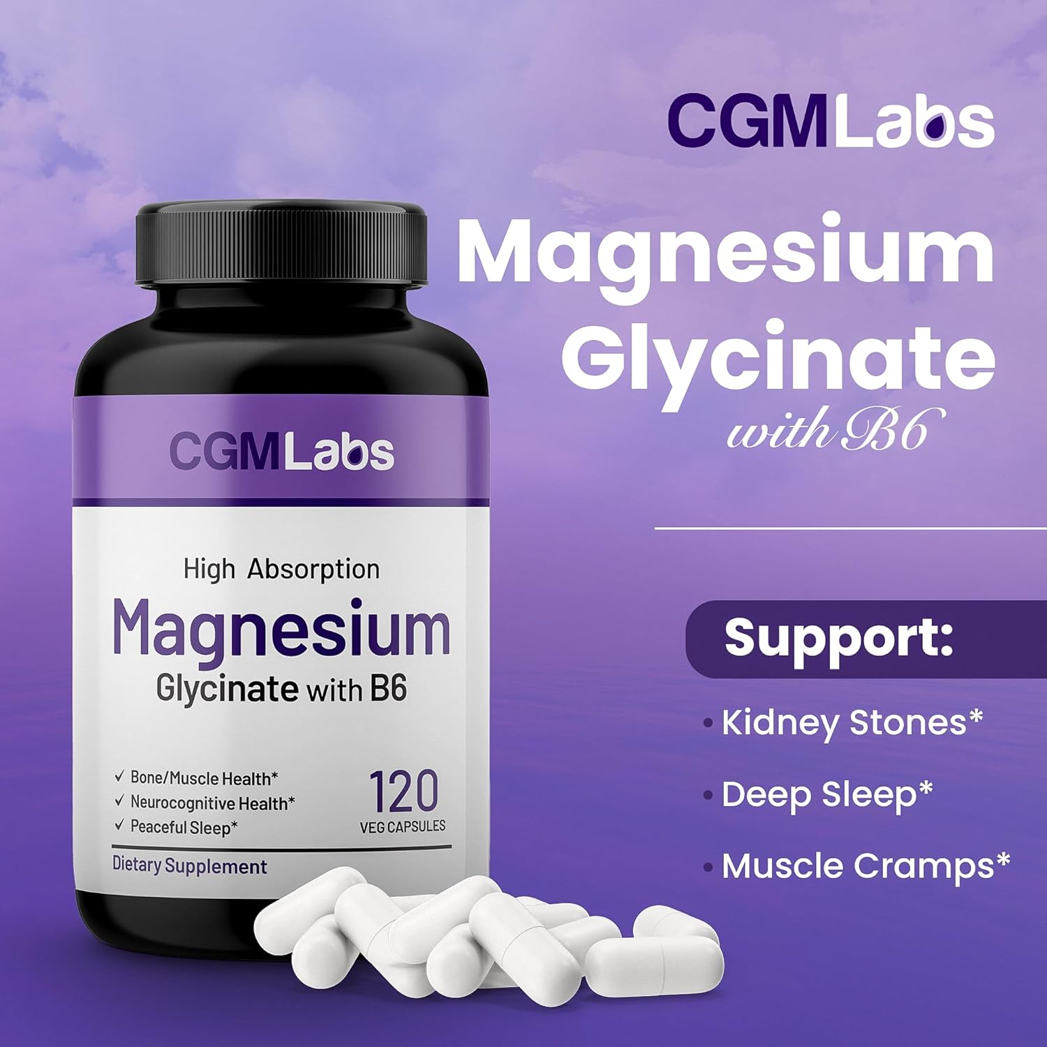 Magnesium Glycinate & Vitamin B6 Supplement High Absorption, Non-GMO, Supports Energy, Calm, Relaxation, and Muscle Health – 3rd Party Lab Tested, Gluten-Free by CGM Labs - Image 6