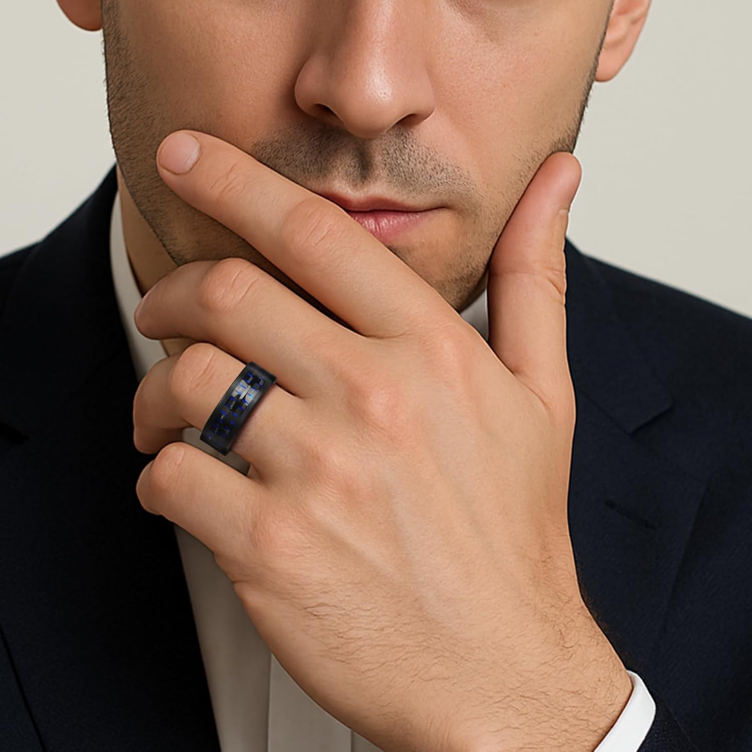 Mens Wedding Band Tungsten Rings: 8mm Black Wedding Bands Rings for Men Tungsten Ring With Carbon Fiber Inlay Engagement Bands Gift Band for Man - Promise Rings for Him Comfort Fit Size 8-12 - Image 2