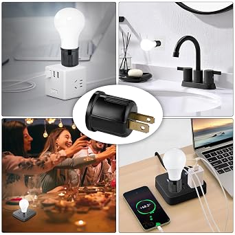 Outlet to Socket Adapter,Plug-in Light Socket,Convert Outlet to Light Bulb Socket,Polarized 2-Prong Outlet to E26 E27 Screw Base Bulb Socket, 660 Watt, 125 Volt, UL Listed (2, Black Color)