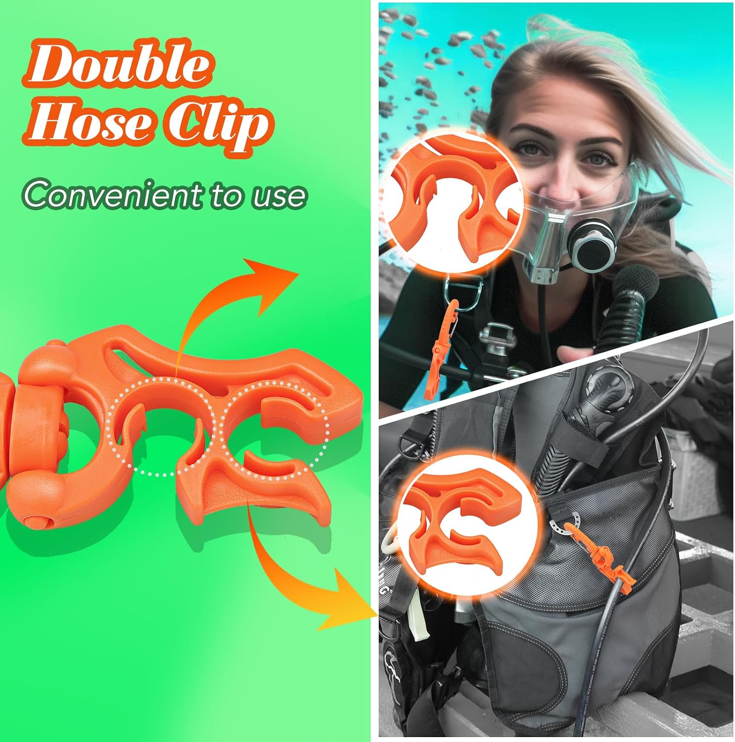 3 Pcs Scuba Hose Holder Clip, Double BCD Hose Clips with Snap Hook