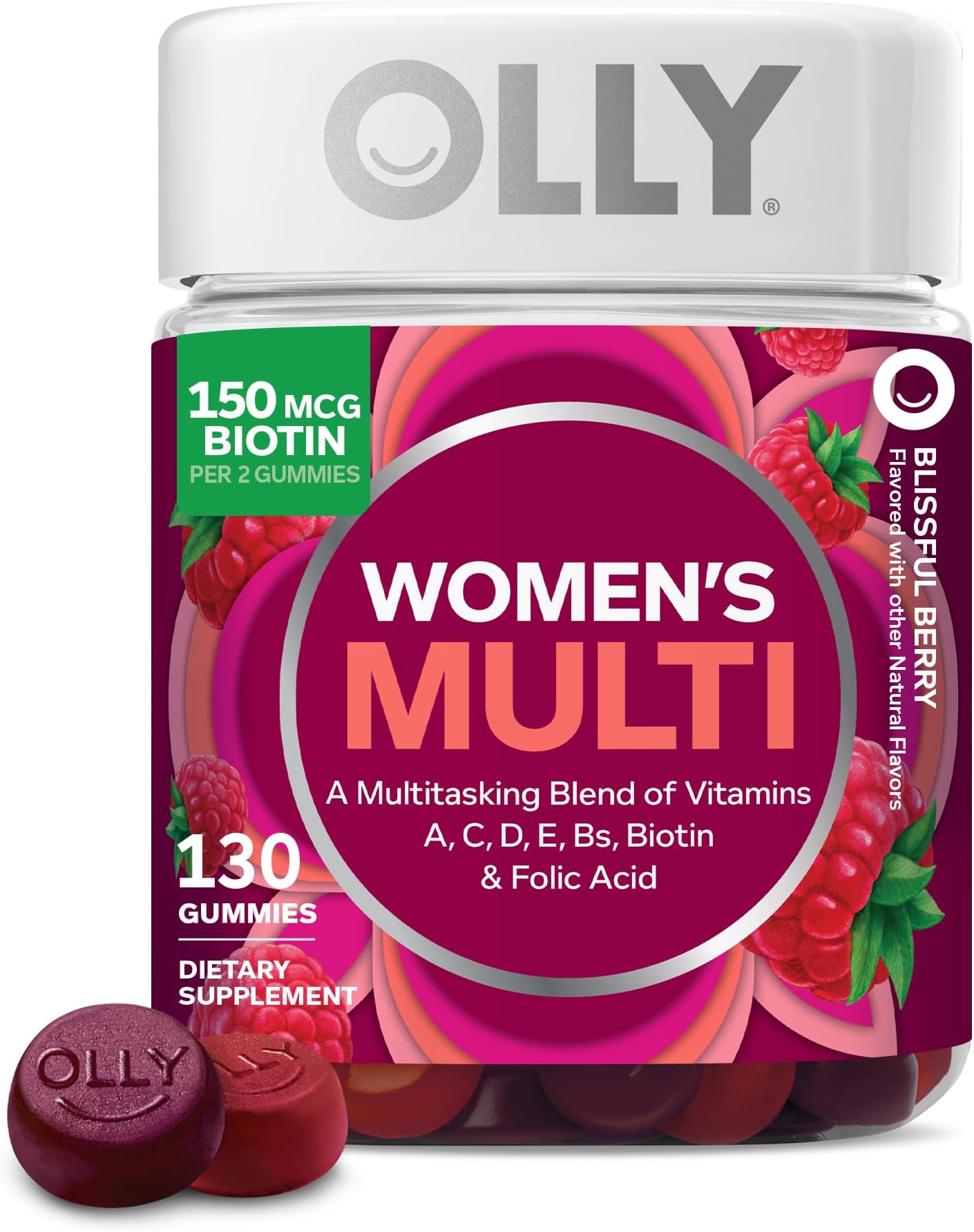 Women's Multivitamin Gummy, Overall Health and Immune Support, Vitamins A, D, C, E, Biotin, Folic Acid, Adult Chewable Vitamin, Berry, 65 Day Supply - 130 Count