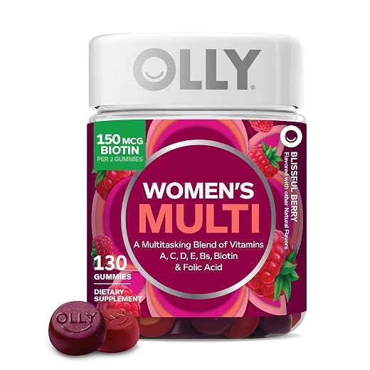 OLLY Women's Multivitamin Gummy, Women's Overall Wellness,* Vitamins A, C, D, E, Biotin, Folic Acid, Adult Chewable Supplement, Berry Flavored, 65 Day Supply - 130 Count