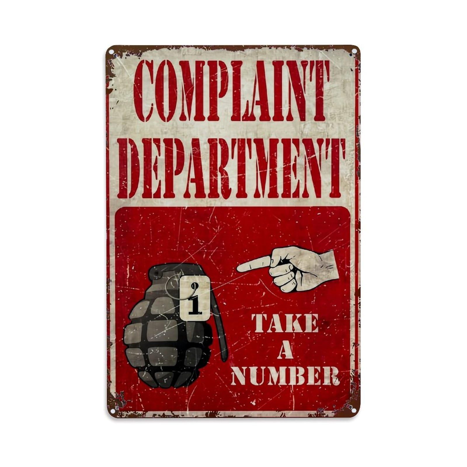 Bliveurn Vintage Complaint Department Take Number Retro Metal Tin Sign, Metal Poster For Home, Gaming Room, Studio Workshop,Bar,Garage Wall Art Decor 8X12 Inch