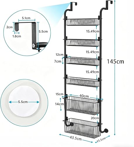 Wuciray Over Wood Door Pantry Storage Kitchen 6-Tier Hanging Storage Metal Pantry Back of Door Storage And Organization Kitchen Storage Spice Can Rack Organizer With Suction Cups - 7