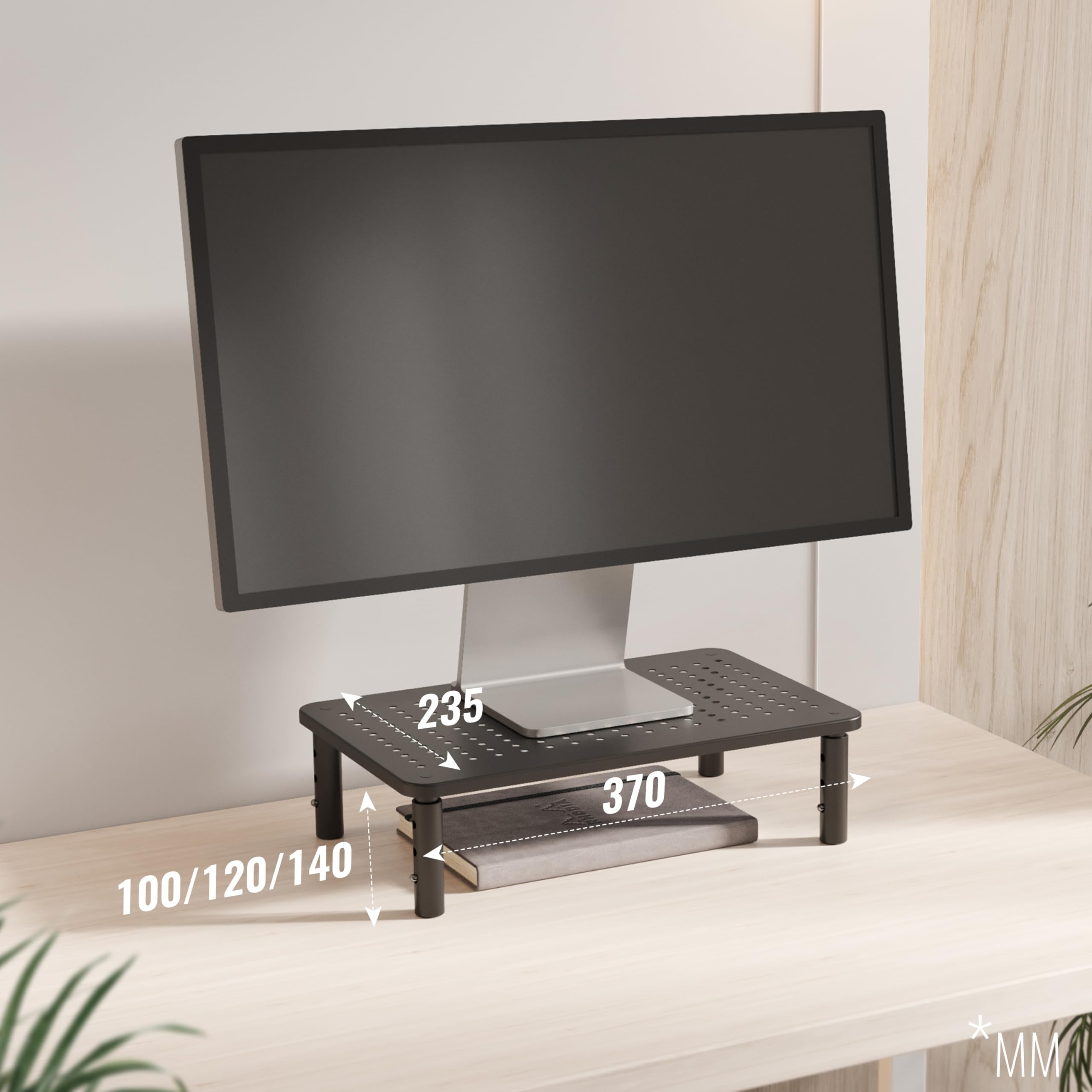 RICOO Rehausseur Écran FS081-B Support Moniteur PC Bureau en Hauteur Réglable avec Ventilationsbohrungen pour Ordinateur PC 37 x 23,5 x 14 cm Noir