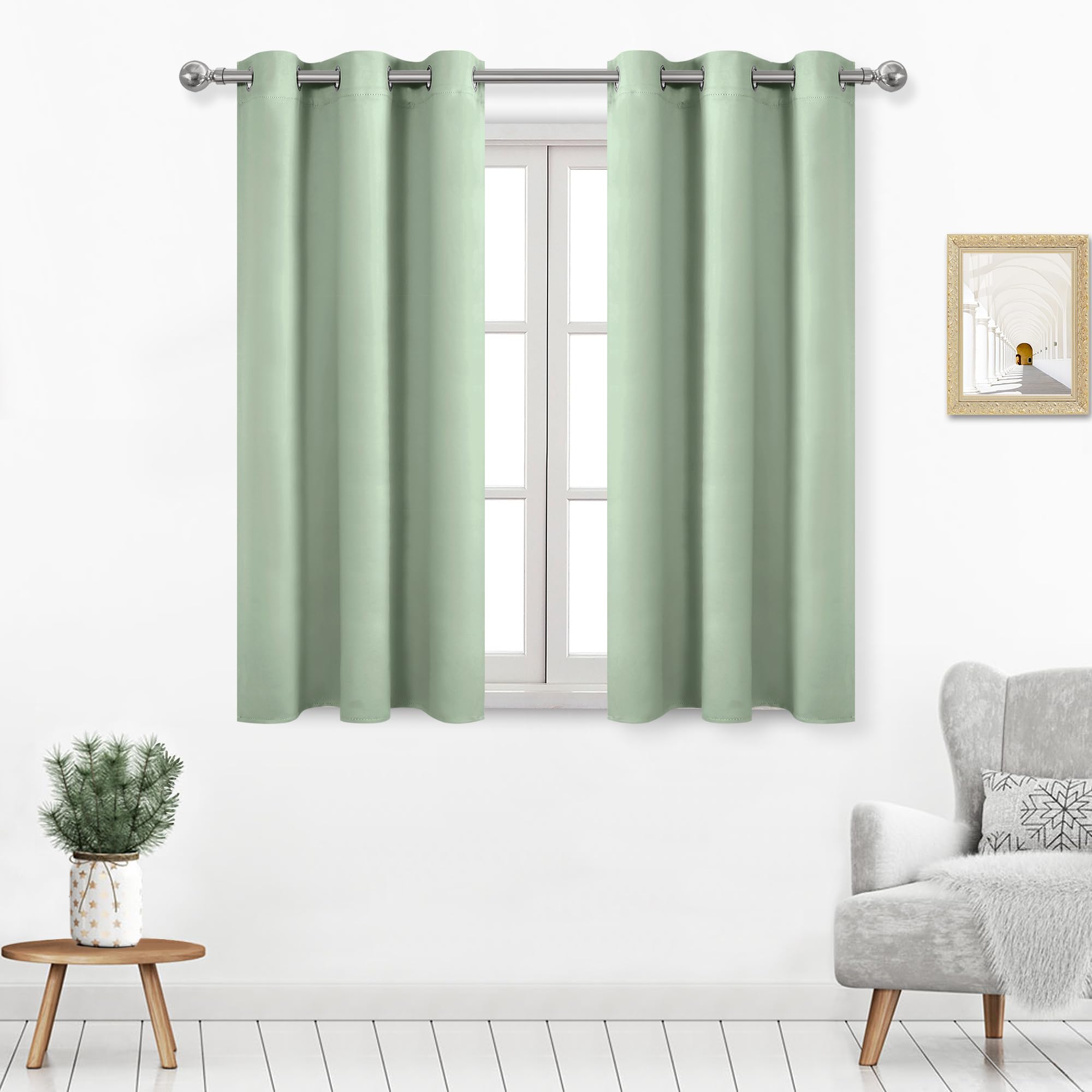DWCN Light Green Blackout Curtains for Windows 38x54 inches Long, 2 Light Green Curtain Panels for Living Room,Bedroom,Dining Room, Kitchen