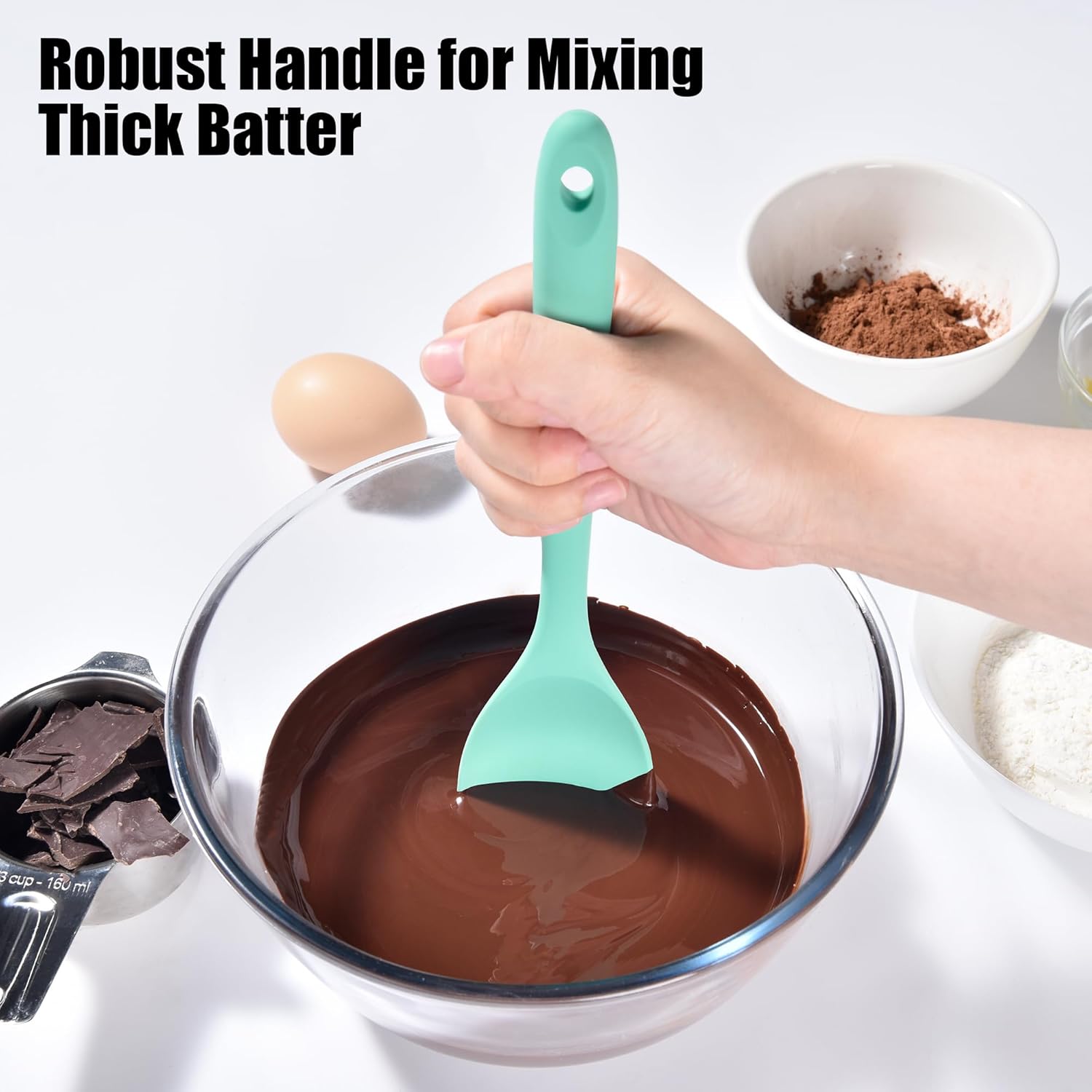 Doosu Silicone Spoon Spatula, 600ºF Heat-Resistant Food Grade Rubber Spoonula with Seamless Design, Non-Stick Flexible Scraper Kitchen Cooking Spoon Baking Tool for Mixing, Scraping (Aqua Sky) - Image 4