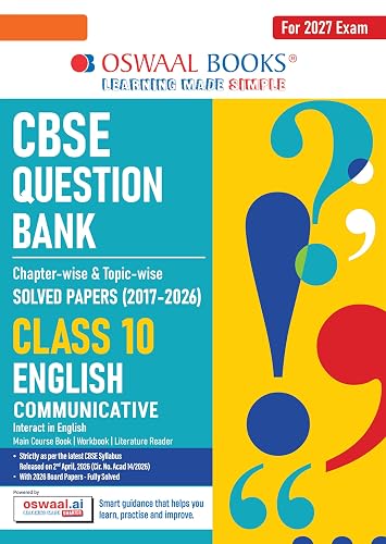 Oswaal CBSE Class 10 English Communicative Question Bank | Chapter & Topic-wise Solved Papers (2017–2026) | Based on Latest Syllabus (April 2026) | Includes 2026 Papers | For 2027 Exam