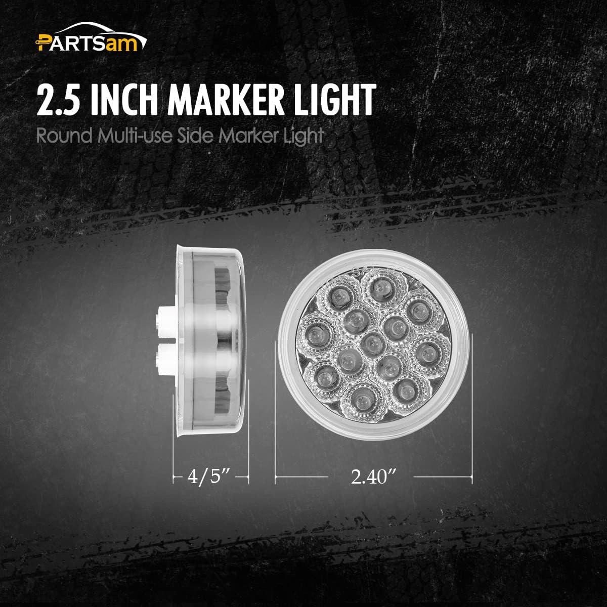 Partsam 2 Pcs 2.5" Round Amber 13 LED Side Marker Clearance or ID Light, Clear Lens Trailer Truck Led Lights, Waterproof, 12V