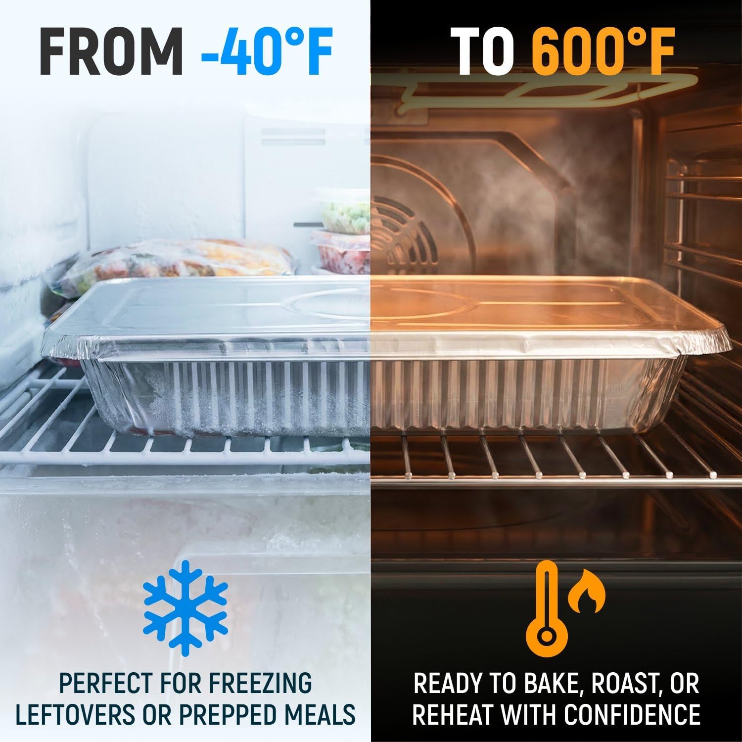 Aluminum Pans With Lids - 21" x 13" Full Size Foil Pans with Lids, Pack of 25 Pans and 25 Lids, USA-Made Disposable Aluminum Trays for Chafing Racks - Great for Cooking, Heating, Food Storing