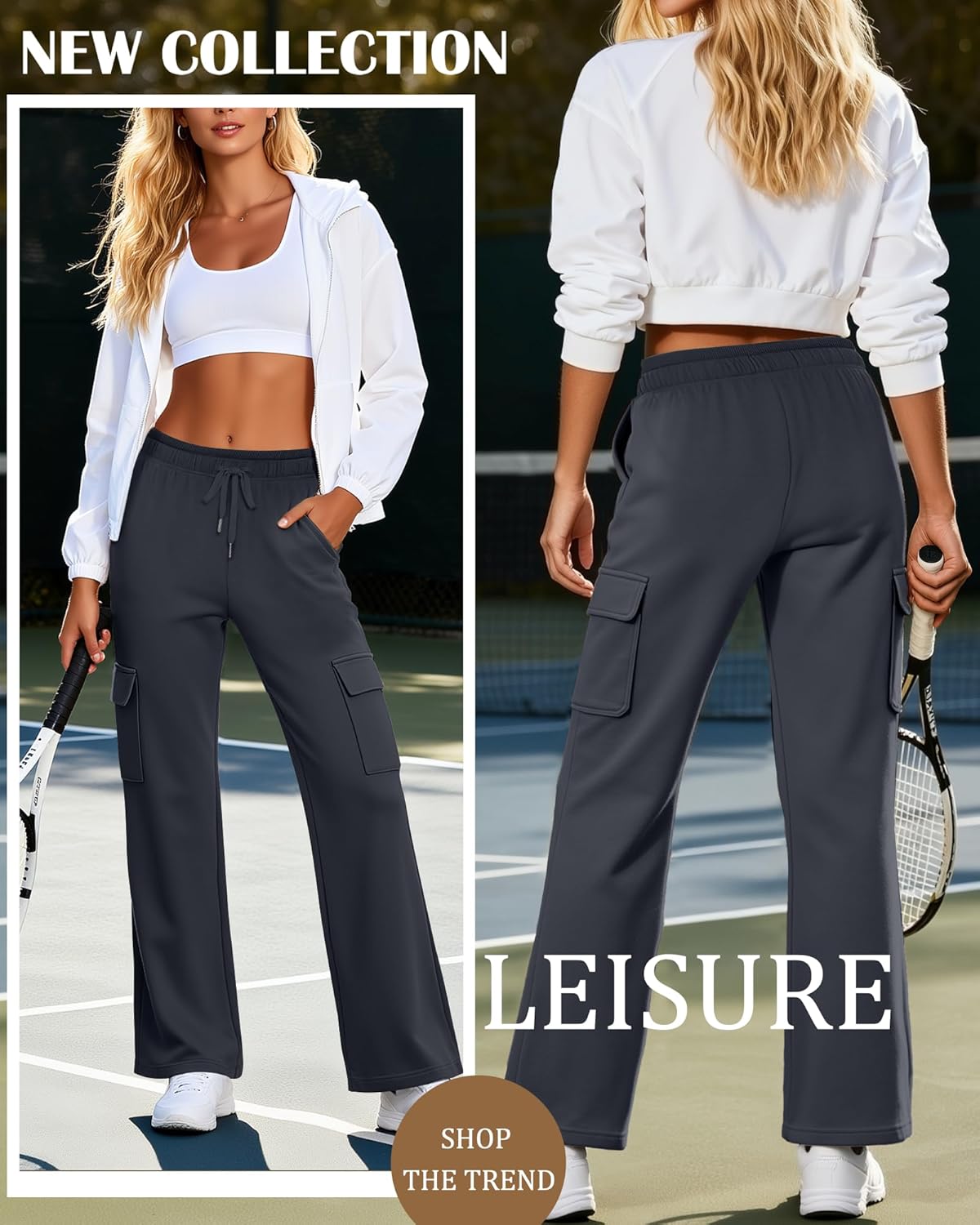 3 Pack Women's Cargo Sweatpants Wide Leg Baggy Casual Athletic Pants Drawstring Lounge Joggers with 4 Pockets - Image 3