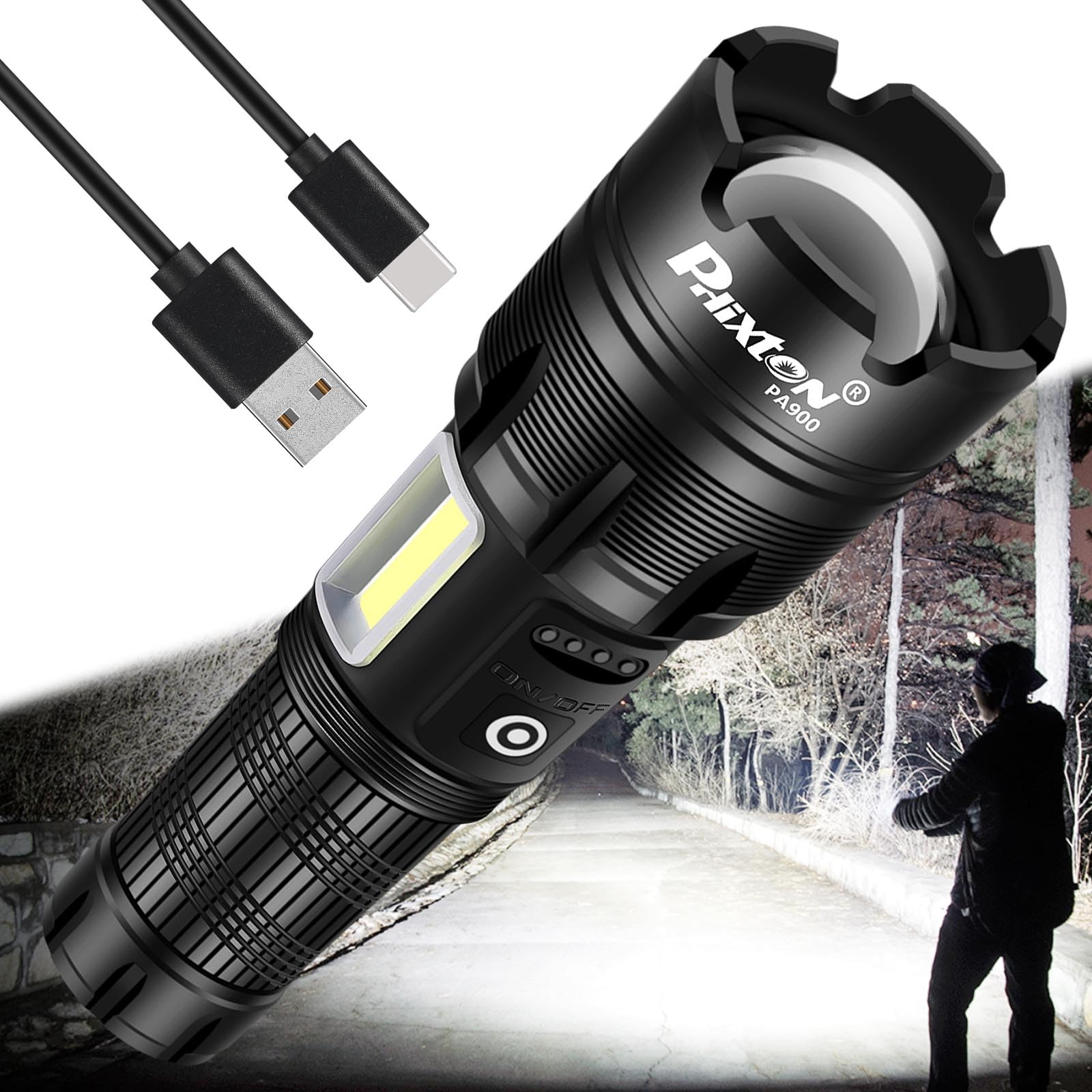 PHIXTON 900,000 Lumen Rechargeable LED Flashlight, Red - Image 1