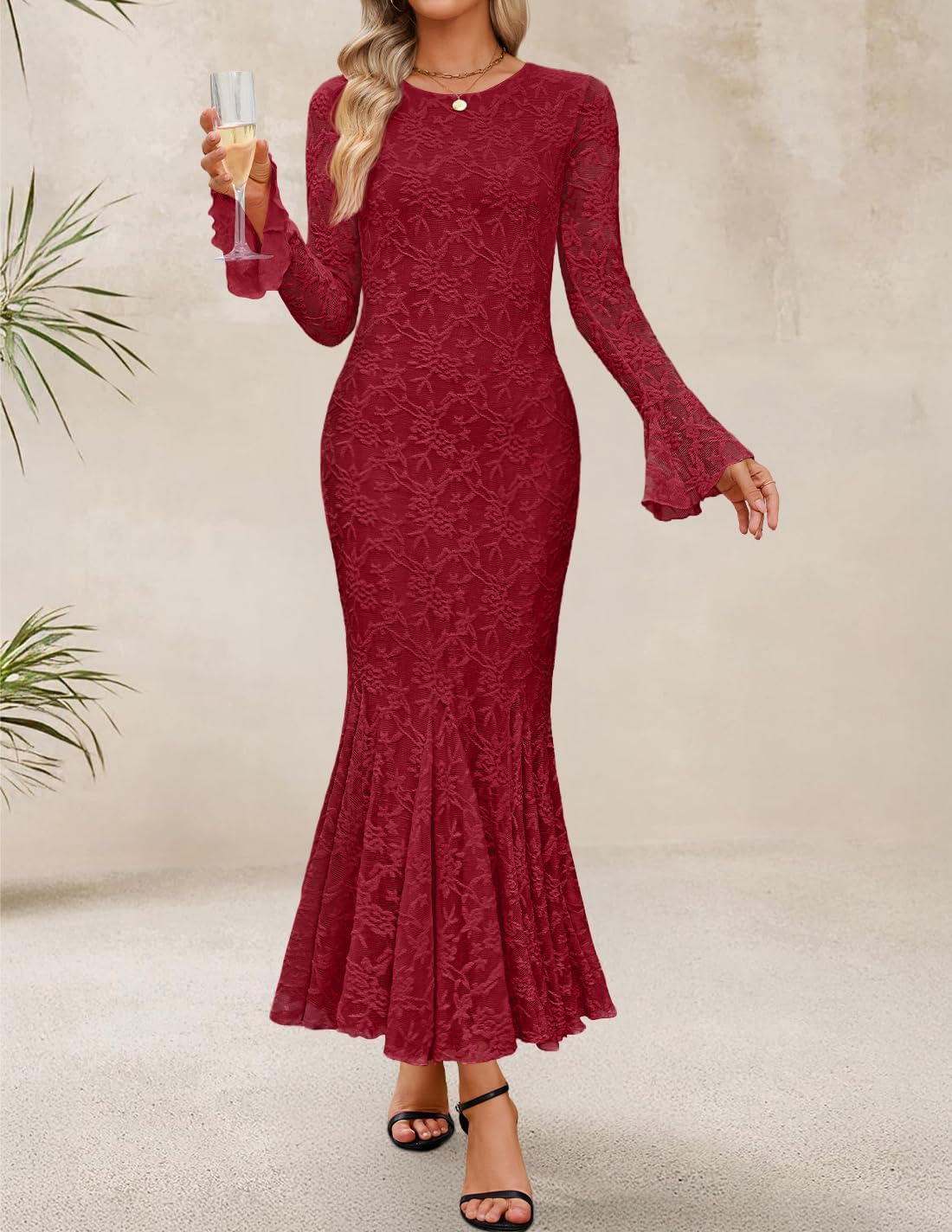 ZESICA Women's Long Sleeve Bodycon Maxi Dress 2026 Fall Fashion Floral Sexy Mermaid Wedding Guest Cocktail Party Dresses - Image 4