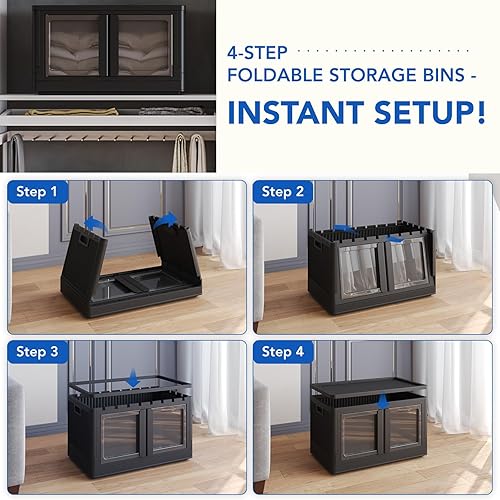 Miniatura 5 de FLEXIMOUNTS Contenedores de almacenamiento apilables de 152 cuartos de galón con tapas, contenedores de almacenamiento de plástico plegables,