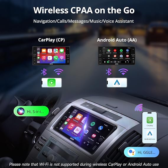 ATOTOZONE A5L 7 AI Double Din Car Stereo Compatible with Selected Subaru, Scion, Toyota Camry RAV4 Highlander, Wireless CarPlay & Android Auto Car Radio, Mirror Link, Wi-Fi/BT Tethering, DSP,2G+32G
