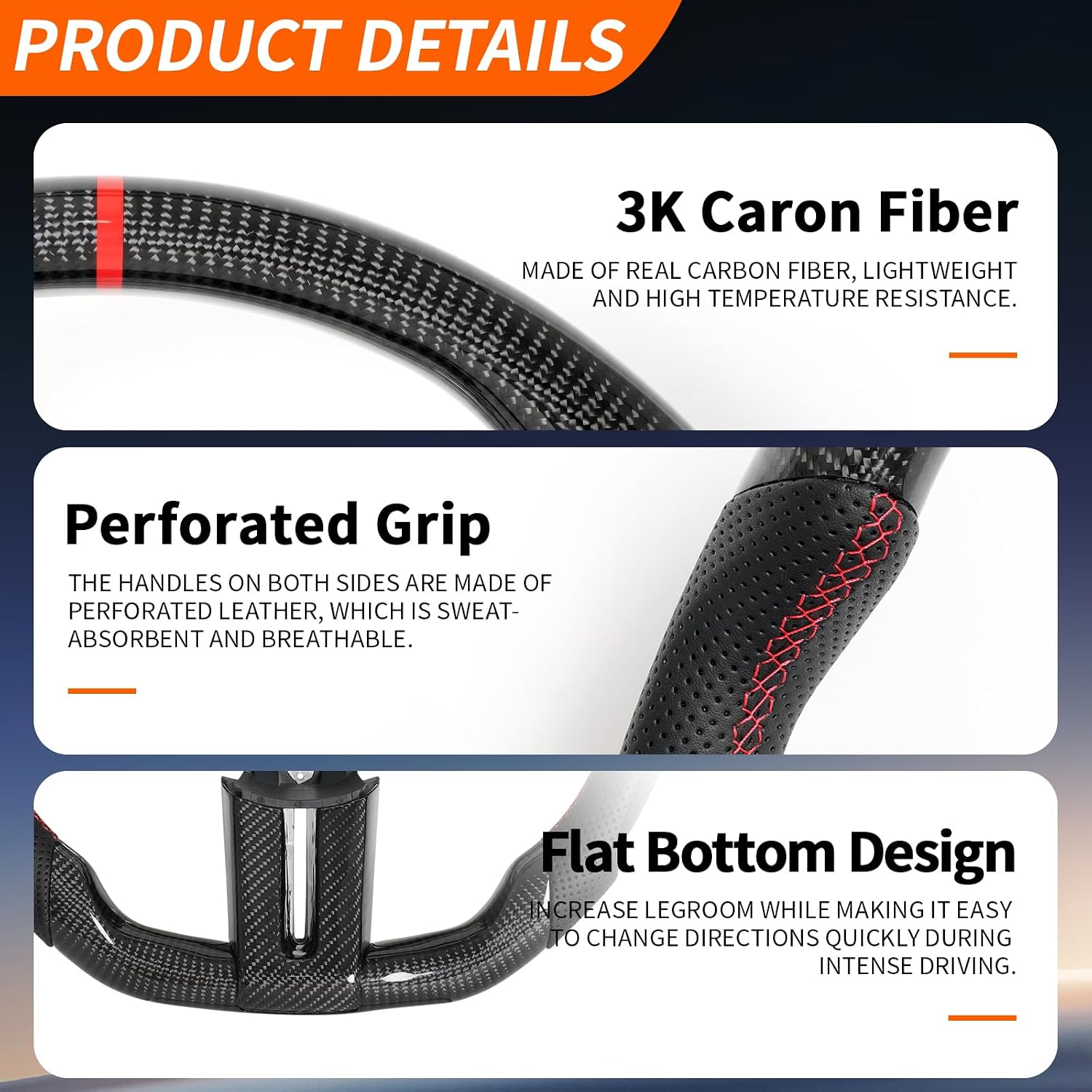 D-shaped Flat-bottom Steering Wheel, Real Carbon Fiber Steering Wheel with Replacement Trim Fit For Ford Mustang GT V6 V8 2005-2009