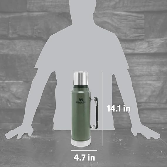 Stanley Classic Legendary Vacuum Bottle 1.5 qt | Wide Mouth with Leakproof Cup Lid | Keep Drinks Hot or Cold | Packable for Travel | Insulated Stainless Steel Thermos | BPA-Free | Hammertone Green