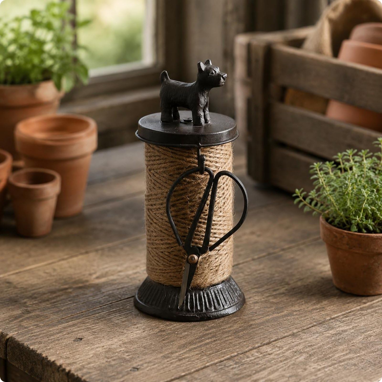 Baoblaze Bird Rope Organizer Portaspago Uccello Supporto Bobina Dispenser Spago Integrazione Porta Forbici Base Robusta Stile Artigianale Adatto per Fai da Te, Dog Twine 8813