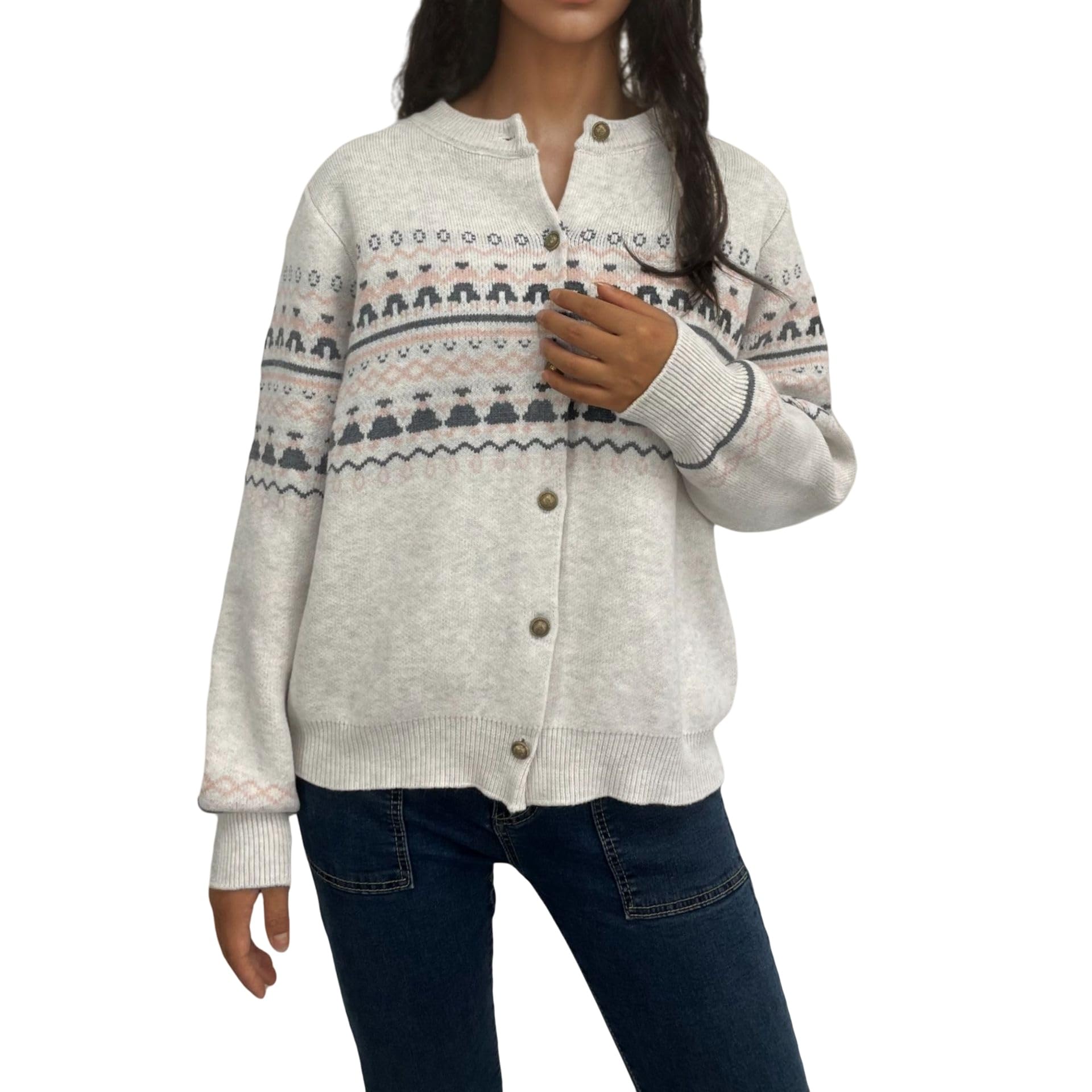 Rebeca Mujer Cárdigan De Punto con Cable Aran Grueso Blusa con Botones Abiertos En La Parte Delantera Cárdigan Festivo De Rayas Retro para Mujer Suéter para Mujer Cárdigan De Punto De Corte Rela