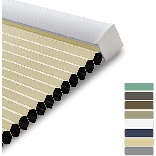 BERISSA Window Blinds Blackout Cordless Cellular Shades, Custom Size,Honeycomb Blinds for Bedroom Office Window Door Blinds.,Beige,17" W x 72" H