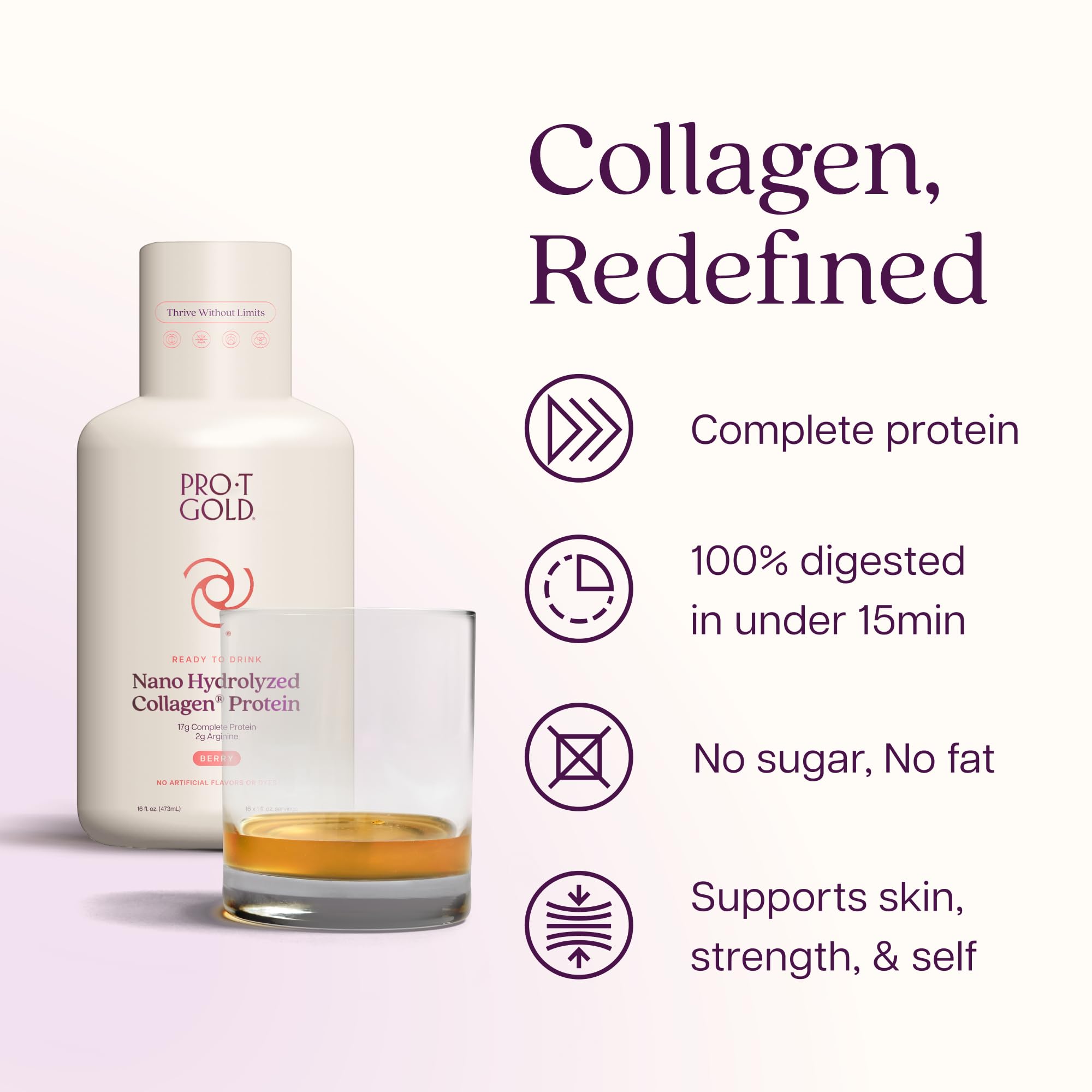 ProT Gold Liquid Collagen Protein Shot, Berry, Sugar Free, 16 fl oz — Amazon image 3