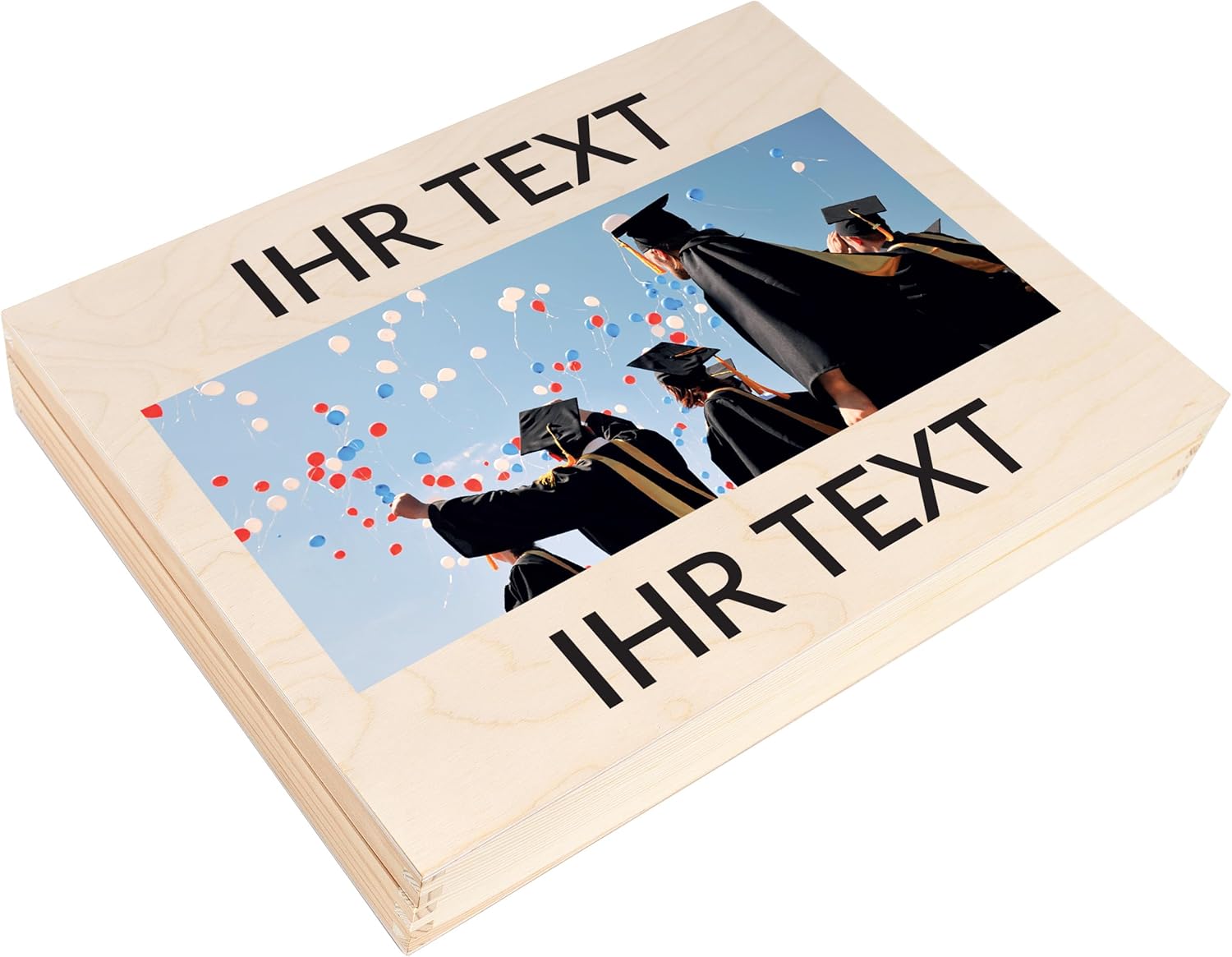 A4 Personalised Wooden Storage Box Flat | 8.42 x 5.43 x 3.93 in | Wish Text + Photo | with Hinged Lid | Storing Files Documents & Valuables in The Office or Bedroom | Jewellery Box