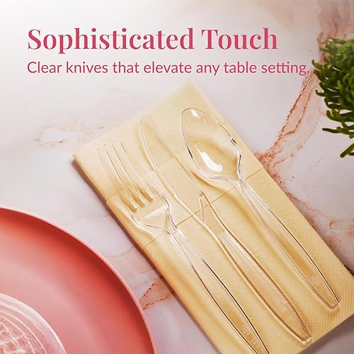 Miniatura 4 de Prestee Paquete de 100 cuchillos de plástico para cubiertos, resistentes y transparentes, para fiestas, catering y eventos, utensilios desechables