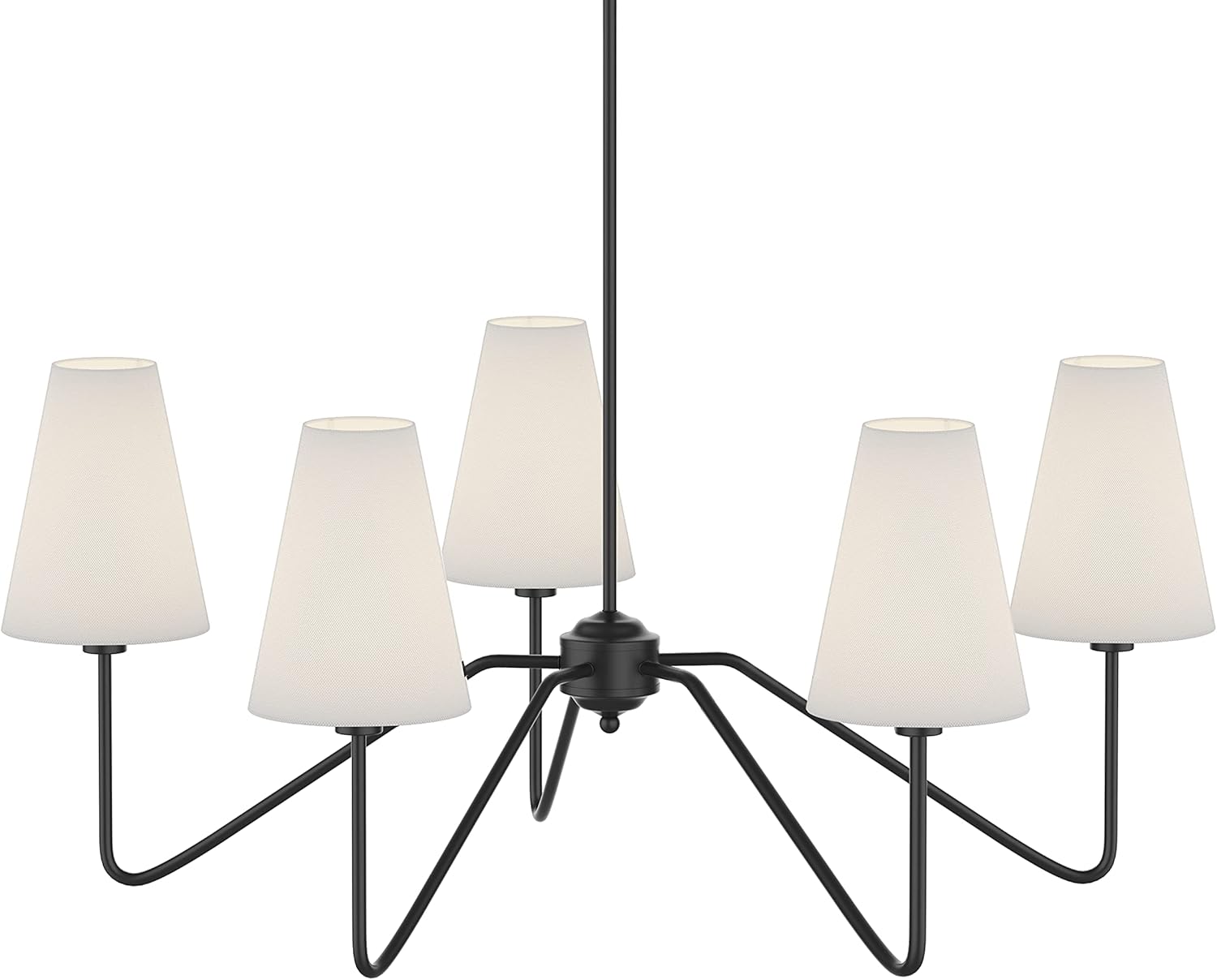 Electro bp;30" Dia 5-Arm Classic Chandeliers Matt Black with White Linen Shades,Light Fixture for Dining Room,Living Room,Bedroom,E12,200W