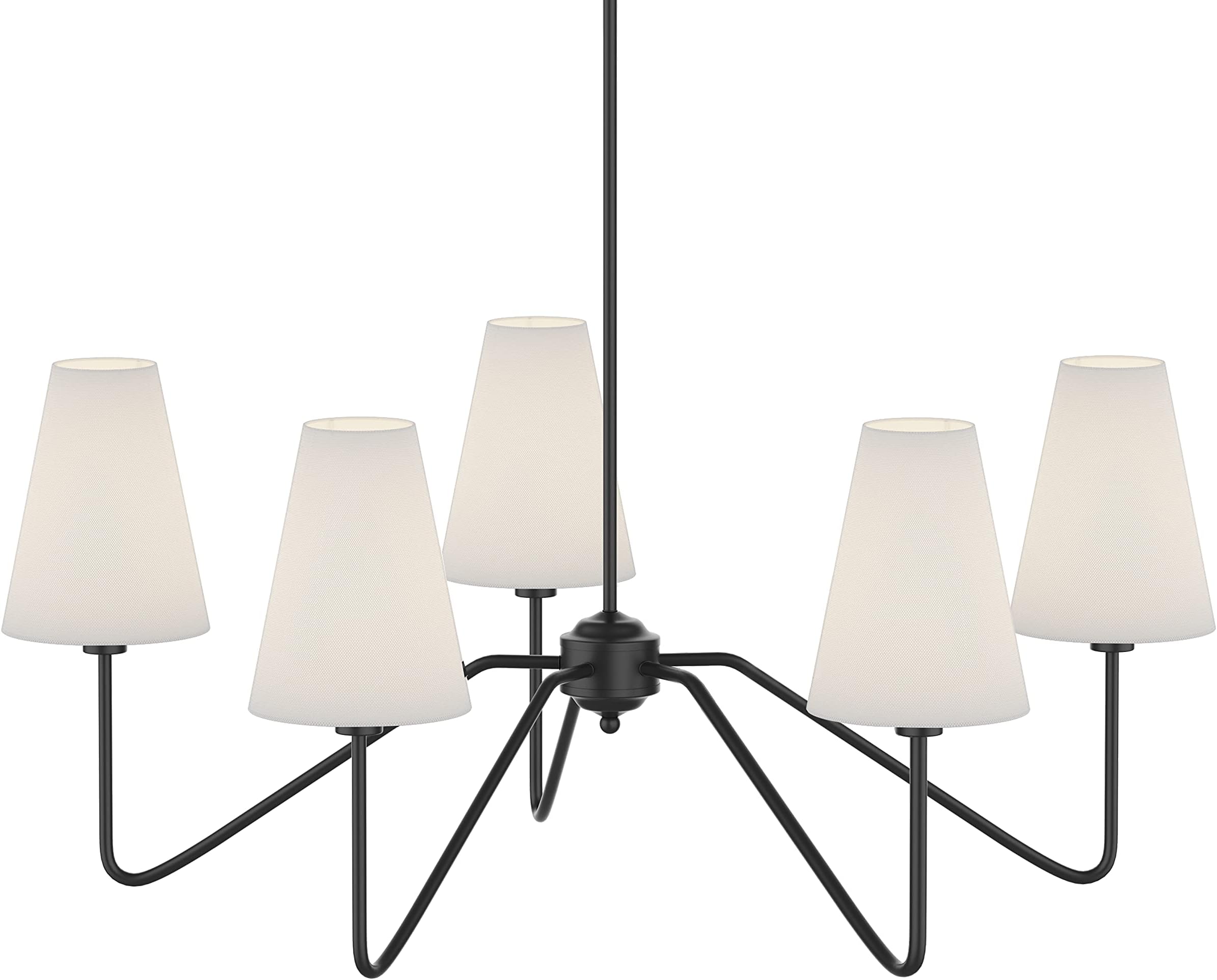 Electro bp;30" Dia 5-Arm Classic Chandeliers Matt Black with White Linen Shades,Light Fixture for Dining Room,Living Room,Bedroom,E12,200W;