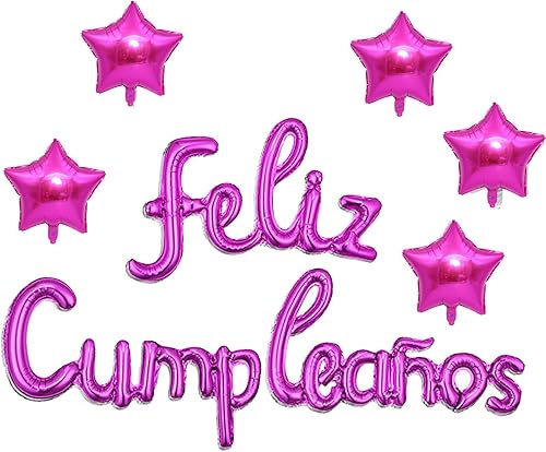 Miniatura 8 de Cartel de globos de Feliz Cumpleanos con 5 globos de estrella, telón de fondo temático de fiesta para niños y adultos, dorado