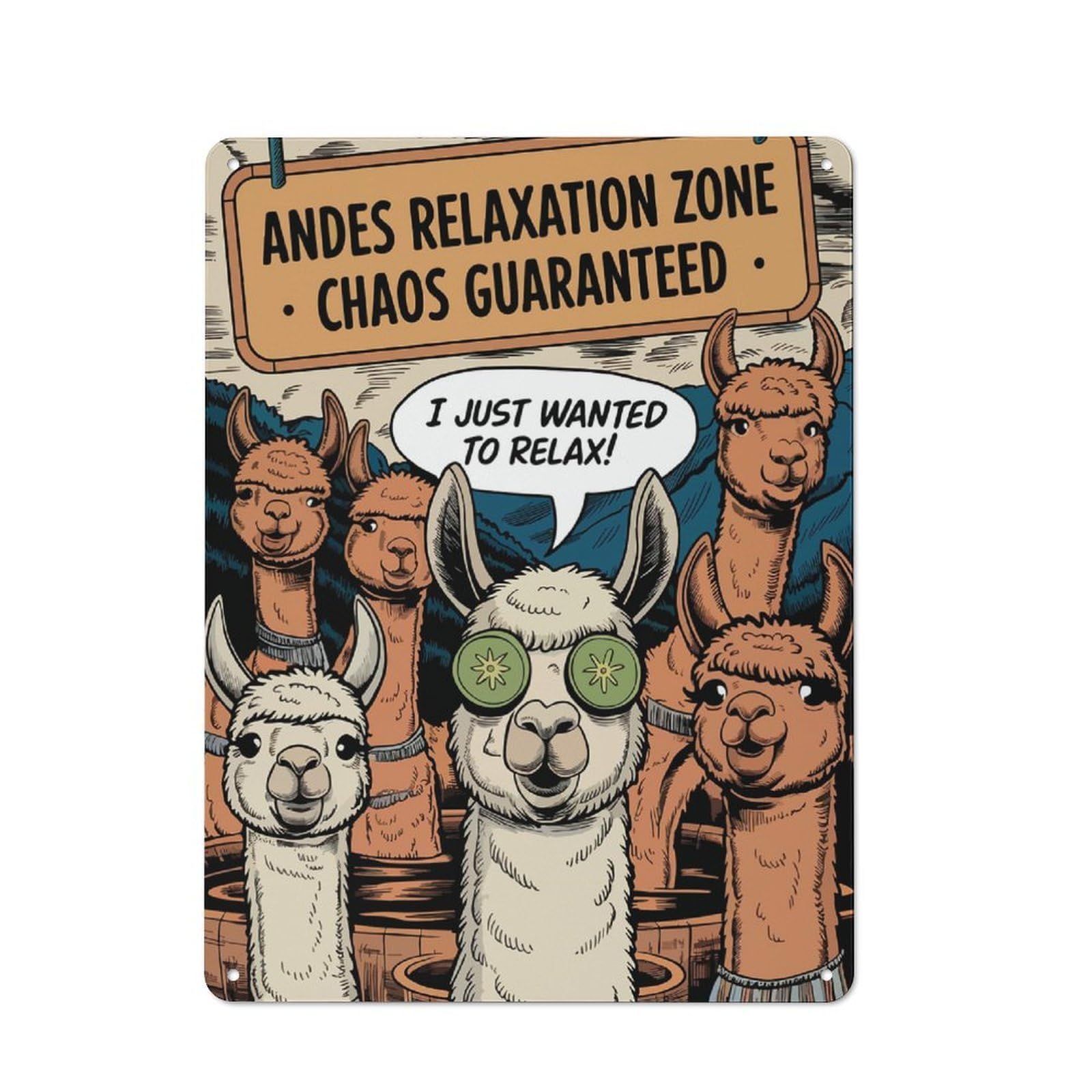 Junmoney Alpaca Relaxation Zone 40X30cm Rustic Metal Sign With For Home Office Or Studio, Gift For Studio Owners During The Christmas Season
